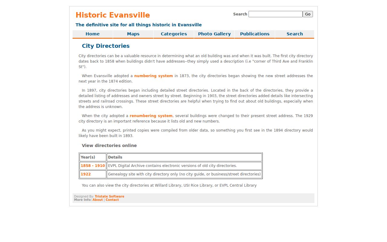 Evansville city directory historical chronology