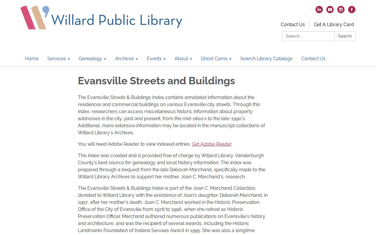 Evansville city directory Willard streets and buildings files