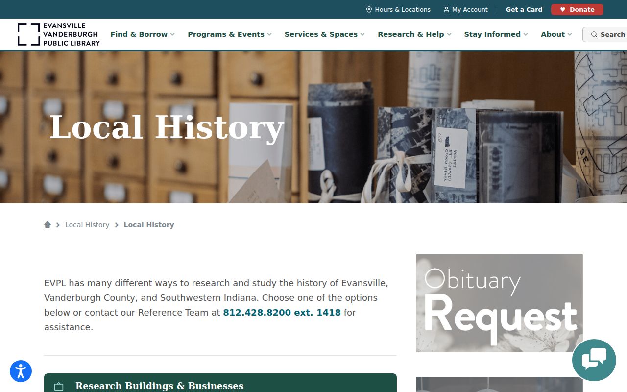 Evansville Vanderburgh Public Library local history resources for resident research