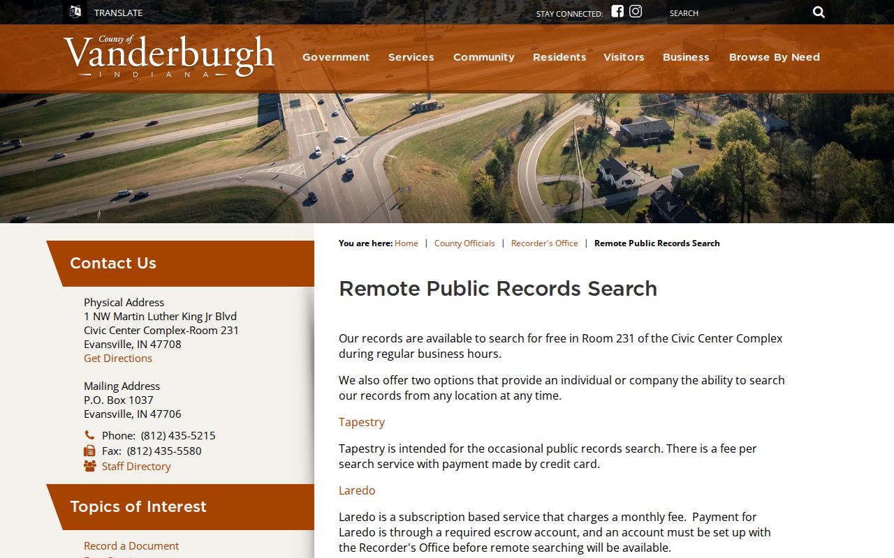 Vanderburgh County Recorder access methods for Evansville deed searches