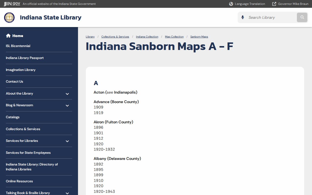 Indiana State Library list of Evansville Sanborn maps for address history